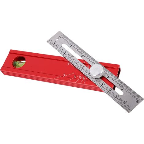 Équerre de traçage réglable multifonction pliante avec molette mesure profondeur niveau à bulle repère angles 15 30 45 60 90° aluminium 16,7 cm bricolage bois (1/5)