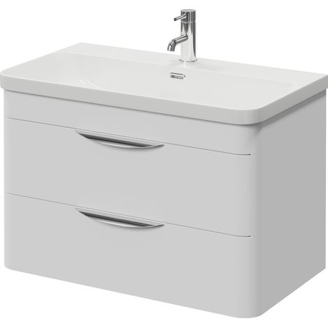 Oslo Gloss White 800mm Wall Mounted 2 Drawer Vanity Unit with Fina Basin - 800mm - Oslo Standard Handle