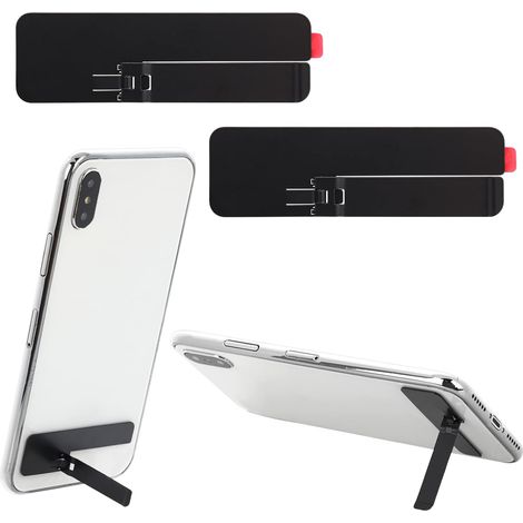 Noir, Lot de 2 béquilles Invisibles Ultra Fines pour téléphone - Positionnement Vertical Horizontal réglable - Support de téléphone en métal Compatible avec n'importe Quel téléphone Portable (1/5)