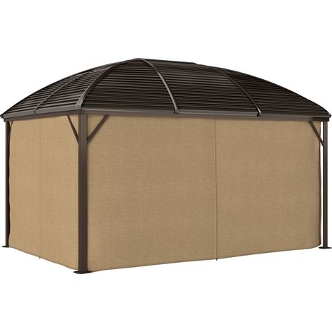 Pavillon de jardin 4x3m imperméable avec 4 panneaux latéraux doubles et 2 crochets pour lanternes 4x3x2,8m marron