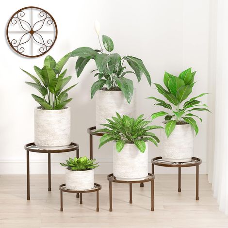 5er-Set Blumenständer aus Metall, Pflanzenständer für Innen Außen Garten Pflanzen, Blumentopf Ständer für Pflanzentreppe, Anti-Rost Eisen Display Rack für Haus & Garten Dekoration (Bronze) (1/5)