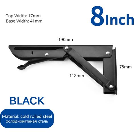 (Noir 20 cm - FR) 2 équerres pliantes en acier inoxydable, blanc et noir, support mural triangulaire en fer pour étagère, banc ou table (1/5)