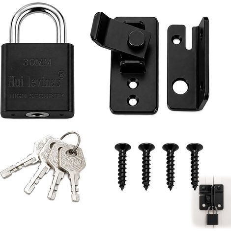 Verrou Porte Extérieur et Intérieur avec Cadenas,Loquet Coulissant en Acier Inoxydable Noir 52 x 62 mm,Serrure de Portail,Fenêtre,Armoire,Jardin,Garage avec 1 Cadenas et 4 Clés (1/5)