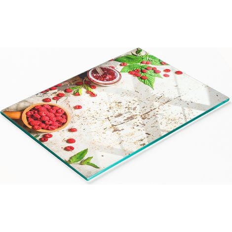 Küchenservierbrett aus Glas mit Himbeermarmeladenmotiv, 80 x 52 cm (1/5)