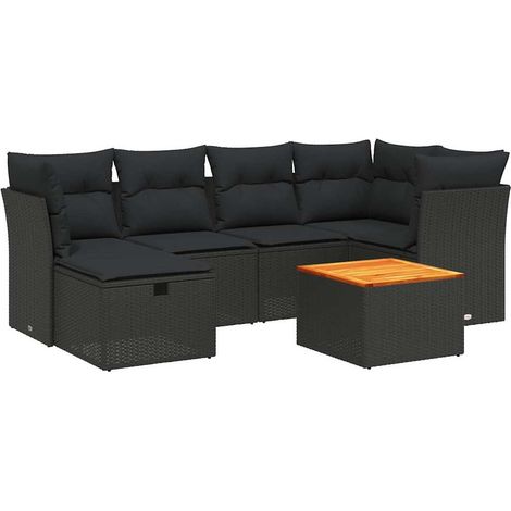 Set de comedor de jardín 7 pzas y cojines ratán sintético negro vidaXL (1/5)