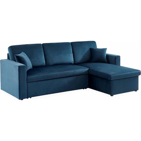 sweeek - 3-Sitzer Ecksofa mit Samtbezug und Schlaffunktion, Samt, Blau