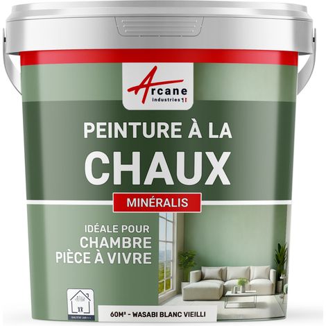 Arcane Industries – Peinture à la chaux naturelle 2x5 kg – Finition minérale Wasabi blanc vieilli – Sans émanation A+ – Pour enduit à la chaux et ciment (1/5)