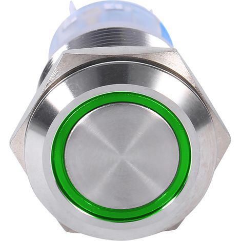 Wasserdichter Edelstahl-Druckknopfschalter, 19 mm, 12–24 V, selbstverriegelnd, grüne LED (1/3)