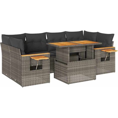 Set sofás jardín y cojines 7 pzas ratán sintético acacia gris vidaXL