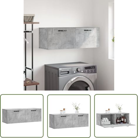 The Living Store Armoire murale gris béton 100x36,5x35 cm bois d'ingénierie - Armoire Murale - Meuble De Rangement - Étagère Murale - Rangement Mural - Déco Murale (1/5)
