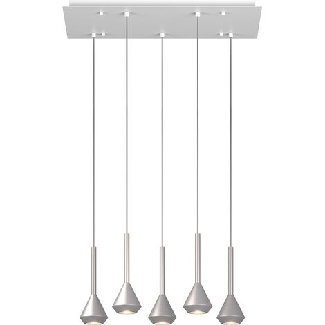Lampadario Moderno Aygo Rettangolare Metallo Bianco E Alluminio 5 Luci Gu10
