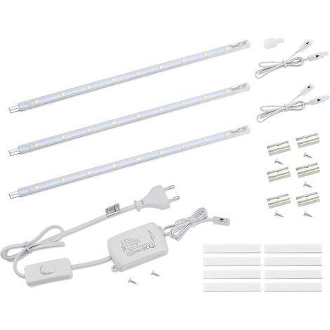 Lampe LED pour montage sous plan avec interrupteur 5W 400LM 6000K Barre lumineuse de cuisine Eclairage de vitrine avec 3x26cm Stripes pour cuisine placard Extensible par système d'enfichage (1/5)