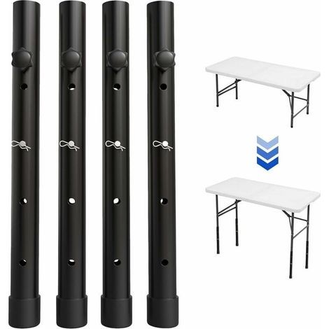 Lot De 4 Rallonges De Pieds De Table Pour Tables Pliantes Pour Pieds Pliés Et Droits, Rehausseurs De Pieds De Table Pliables Réglables, Pour Une Hauteur De (44Cm) - RWPied de meuble (1/5)