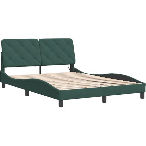 vidaXL Giroletto con LED senza Materasso Verde Scuro 120x200 cm in Velluto (1/4)