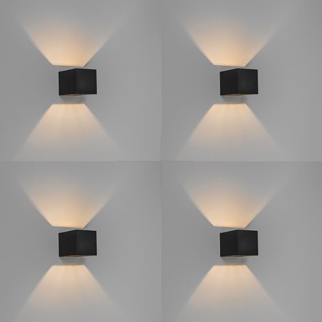 Set of 4 Modern Wall Lights Black - Transfer