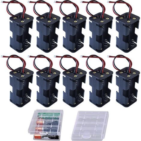 10 Pièces Support de Batterie 4 x 1.5V AA 6V Emplacements Batterie Double avec Fils Noir Rouge Coupleur, 2 Pièces Boîte de Rangement Transparente pour Piles (1/5)