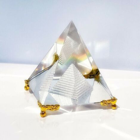 royaluxe -Prisme pyramidal de cristal, cristal de méditation Feng Shui Crafts avec support doré pour bureau à domicile Art déco, cadeaux pyramidaux, prospérité, énergie positive et support de bonne ch (1/4)