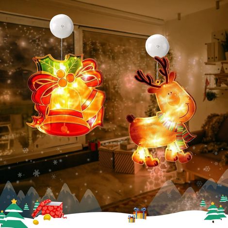 2 Pièces Lumières De Décoration De Noël,Lumières De Démarrage De Noël à Suspendre Avec Ventouse,Lumières De Ventouse De Fenêtre De Noël,Suspension Noel,Alimenté Par Pile,Deco De Noel Interieur (1/5)