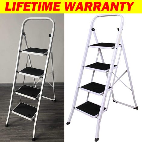 Folding 4 Tread Step Ladder Heavy Duty Steel Safety with Mat Treads Kitchen Home
