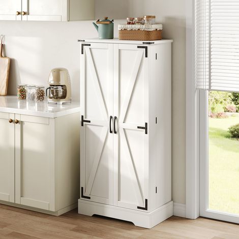 Buffet et enfilade 128,5cm blanc 2 portes battantes avec étagères réglables et éclairage LED, rangement ferme pour cuisine, salle à manger ou salon. (1/5)