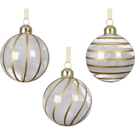 Sfera natalizia decorativa trasparente con piuma - Diametro 8 cm - Oro