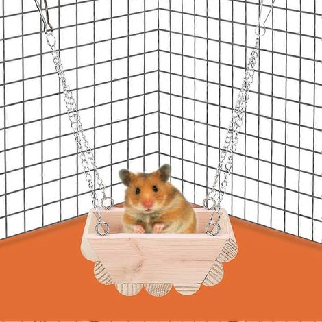 Balançoire en bois pour petits animaux, jouet bateau suspendu avec chaîne pour hamster, à accrocher sur le dessus de la cage. (1/3)