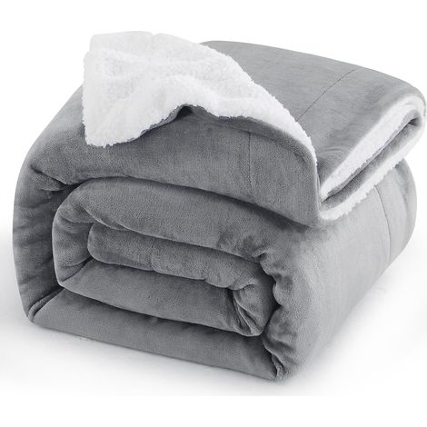 Aisbo Plaid Canape Polaire en Sherpa - Couverture 150x200 Jete de Canape Hiver, Plaid Canapé 150 x 200 Gris Mouton 2 Personnes Doux et Chaude