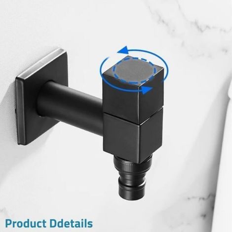 Robinet de jardin carré noir, extérieur pour lavabo balcon, filetage G1/2, fixation murale permanente, pour salle de bain ou balcon (1/4)