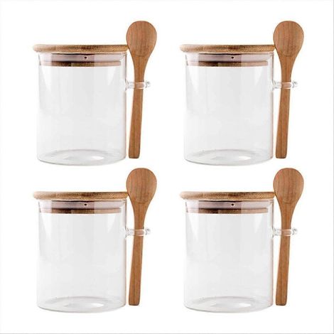 4 Pots en Verre pour Porridge de Nuit avec Couvercles et Cuillères, Lot de 4 Récipients à Petit-Déjeuner Sains, Idéal pour Préparations Froides, Style Élégant, Verre Durable (1/5)