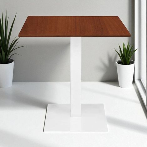 Tavolo bar ristorante 70x70 cm base bianca piano laminato Noce H 75 (1/4)