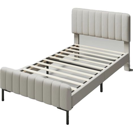 Cama doble, diseño moderno, tapizada, cabecero ajustable, 140200cm, gris y beige-a (1/2)