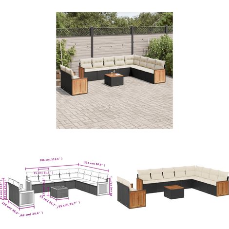 Salon de jardin 11 pcs avec coussins noir résine tressée - Ensemble Salon De Jardin - Meuble Extérieur - Jardin Design - Mobilier De Jardin - Chaise Longue - Home & Living (1/3)