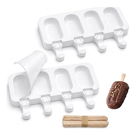 FLITI Silicone Ice Cream Mold, Magnum Style, Set of 2 with Lid and 50 Wooden Sticks for Popsicles and Magnum Cakes, Reusable, BPA-Free (1/5)