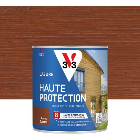 Lasure Bois extérieur Acajou satin - Protection 8 ans - résistance hydrofuge et anti-UV - Résiste aux variations du bois - résine d'origine végétale - 0,75L (1/4)