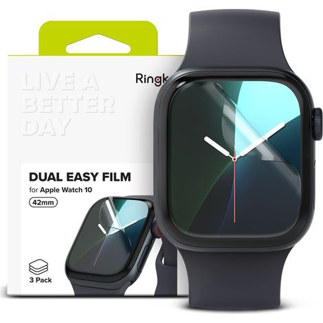 Pellicola protettiva trasparente Ringke Dual Easy (confezione da 3) per Apple Watch 10 (42 mm). (1/5)