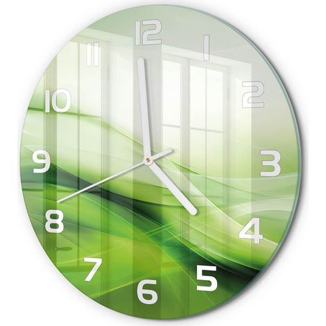 Horloge Murale Ronde Décoration Cuisine en Verre Trempé Silencieuse Moderne Arrière-plan de vagues vertes fi 30 cm (1/5)