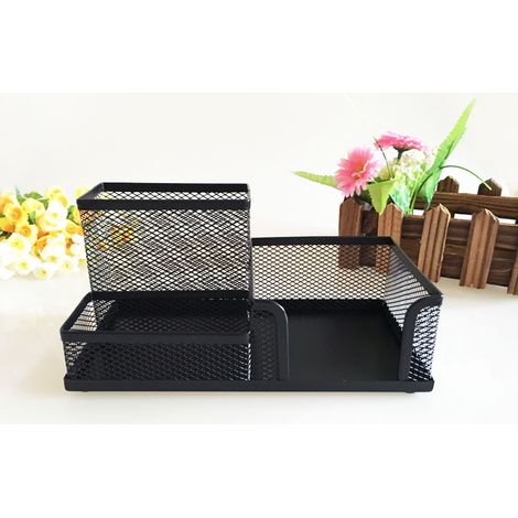 Schreibtisch-Organizer aus Metallgeflecht mit Stifthalter, 10,5 x 20,5 x 9,5 cm, Schwarz