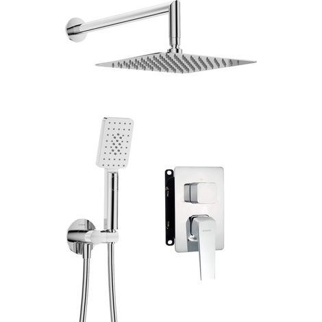 Set doccia a incasso con miscelatore doccetta e soffione quadrato finitura cromo - Blevo