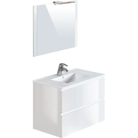 Meuble de salle de Bain en bois aggloméré coloris blanc brillant - Longueur 80 x profondeur 45 x Hauteur 85 cm -PEGANE- (1/4)