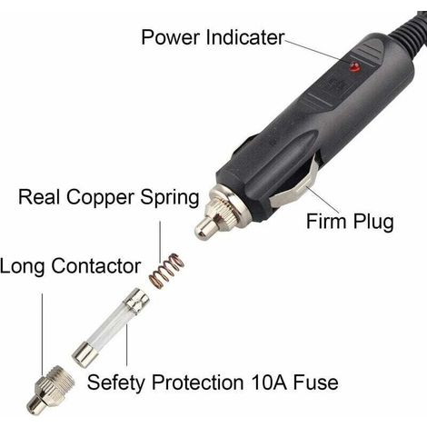 Lot de 2 prises de courant CC 12 V mâle pour allume-cigare avec fusible rouge 10 A et indicateur d'alimentation LED (1/2)