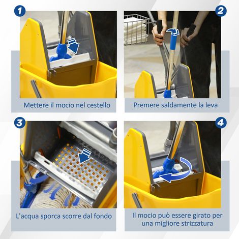 Seau de lavage 25L avec presse-eau, support en PP et acier, 95x72x49.5 cm, bleu-jaune (1/5)