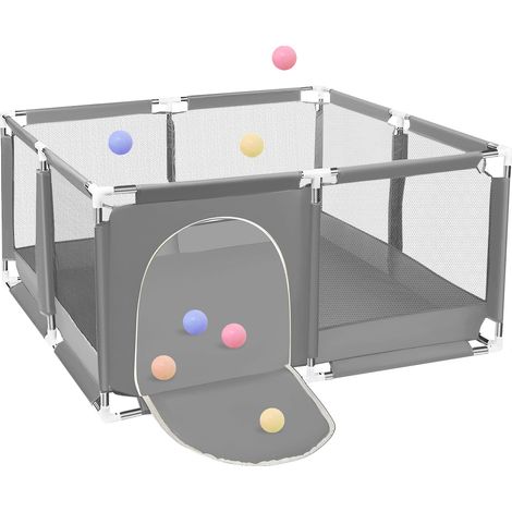Laufstall Baby Laufgitter Schutzgitter Absperrgitter Kinderzaun Gartenspielzeug Grau (1/5)