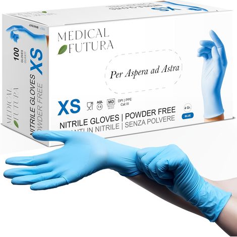 100 Gants Nitrile XS Bleus Jetables Hypoallergéniques Gr. 4.0, Sans Poudre, Sans Latex, Idéaux pour Esthéticiens, Tatoueurs, Mecanicien et Secteurs Médicaux (XS, Bleus) (1/5)