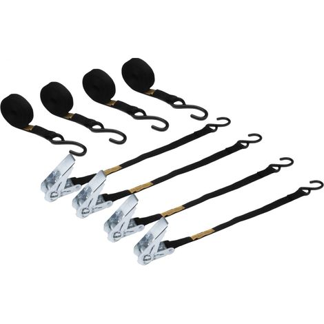 Lot de 4 sangles d'arrimage à cliquet et 2 crochets S - 25 mm x 5 m - Noir - Linxor (1/3)