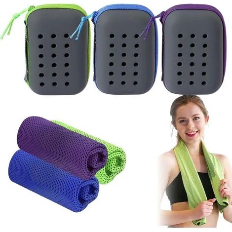 HOXILEELEOServiettes de sport rafraîchissantes, lot de 3, 30x90 cm, super absorbantes, séchage rapide, avec boîtes de rangement (1/5)