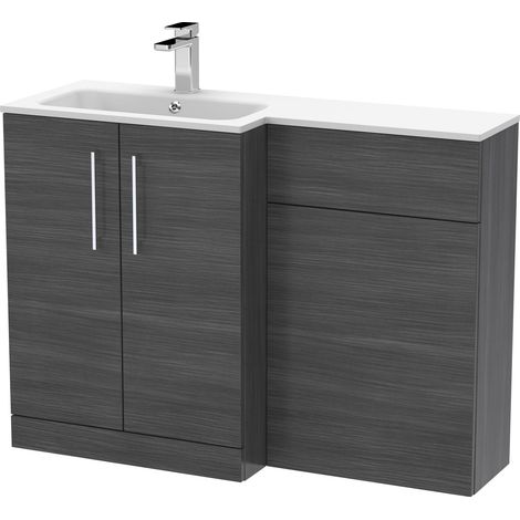 Bramshall Contemporary 2 Door Left-Hand Floor Standing Combination Unit with Stone Basin, Anthracite Woodgrain, 1100mm
