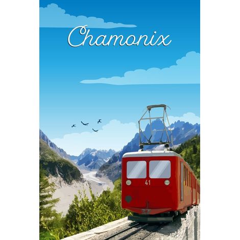 Tableau sur toile train du Montenvers Chamonix 30x45 cm - Impression sur Toile Murale Décorative - Image imprimée en HD sur Toile - Toile sur Châssis en Bois FSC - Fabriqué en France (1/5)