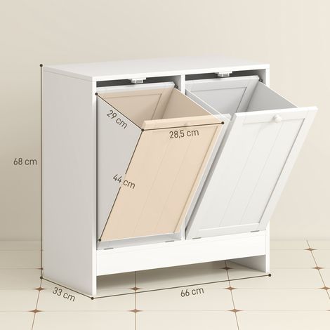 Meuble salle de bain avec panier à linge, armoire salle de bain en bois avec 2 portes et 2 paniers, 66x33x68cm, blanc (1/5)