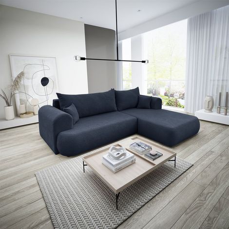 Ecksofa Schlafsofa ANIKE Stoff Now or Never Dunkelblau Ottomane Rechts (1/5)