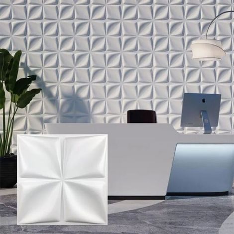 Panneaux muraux 3D – 10 pièces – PVC 30x30 cm – Motif feuilles grandes – Blanc mat pour salle de bain (1/5)